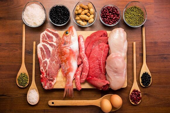 I prodotti di carne e pesce sono mostrati con prostatite